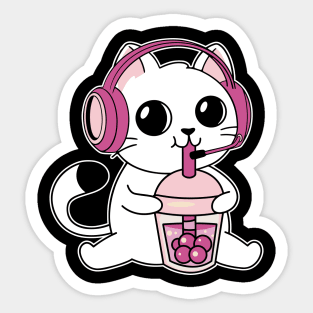 Gamer Cat Drinking Bubble Tea Sticker